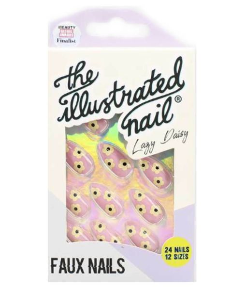 The Illustrated Nail Pink Lazy Daisy Faux Nails The Illustrated Nail Pink Lazy Daisy Faux Nails