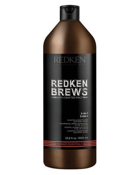 Redken Brews 3 In 1 Shampoo Conditioner And Body Wash 1000ml