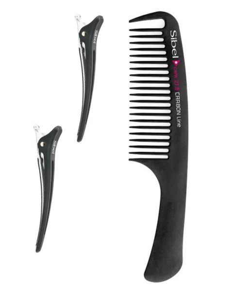 Sibel Carbon Line CWW 21.8 Comb + Hair Clips Ref. 8476009